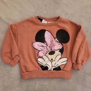 🧸2/20$ Zara Minnie Mouse Sweatshirt Sparkly Sequins Bow Size 2-3T Girl Disney